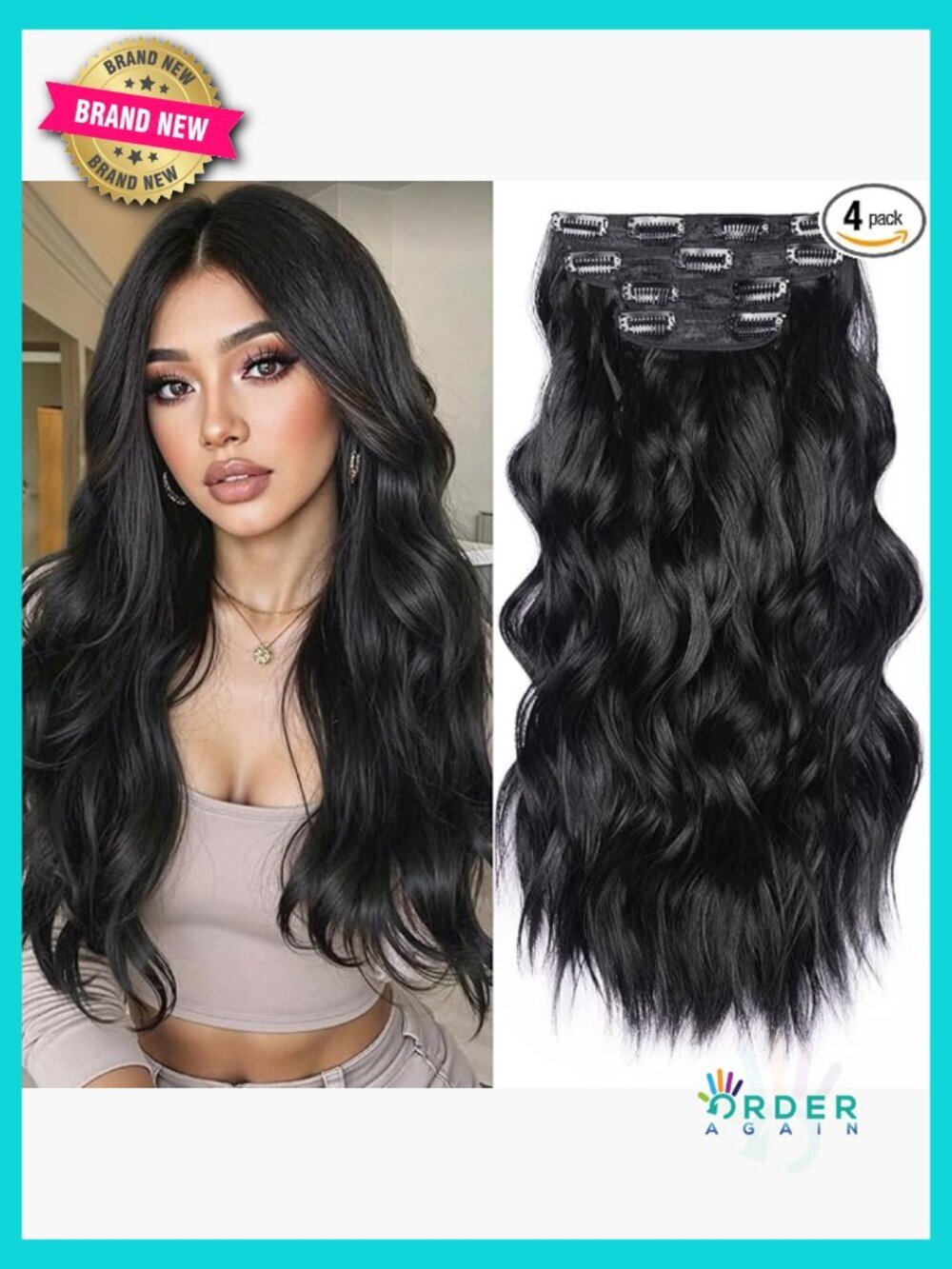 22 Inch Curly Clip In Hair Extensions 4 Piece Set Synthetic Wavy Long Natural